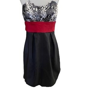 Wishes Black‎ Red Y2K Snake Print Strapless Party Dress Size 7